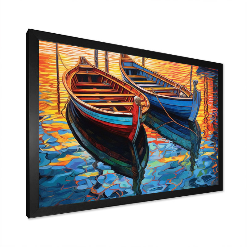 Deux bateaux dans le port II sur toile, H 30 po x l 40 po x P 1,5 po, Cadre photo noir
