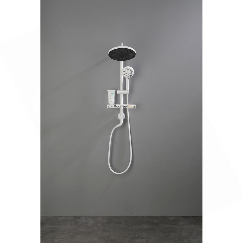 Showerspas Shower System, With 10" Rain Showerhead, 4-Function Hand Shower, Adjustable Slide Bar And Soap Dish, White