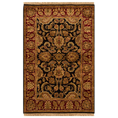 Hand-Knotted High-Quality Black and Red Area Rug