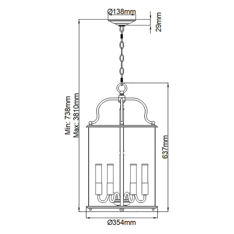 Barwood 6 - Light Lantern Pendant, Polished Brass