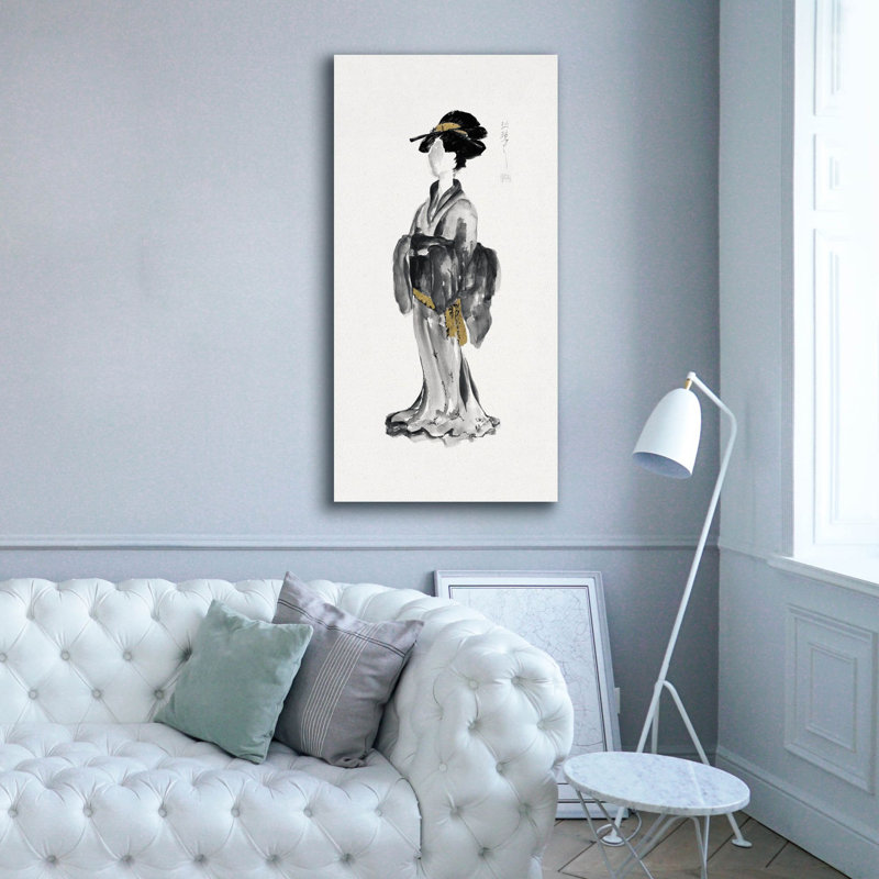 «Geisha 1 Black and Gold» par Chris Paschke, art mural sur toile, H 60 po x l 30 po x P 1,5 po