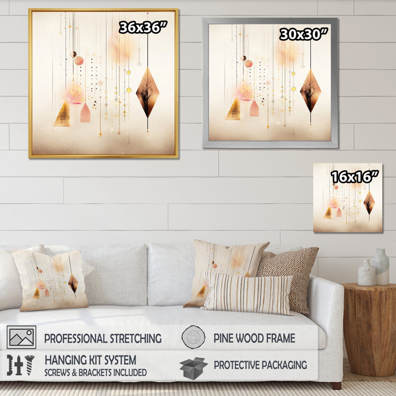 «Vintage Pink Gold Minimal Geometrics», art mural moderne sur toile géométrique, H 36 po x l 36 po x P 1,5 po