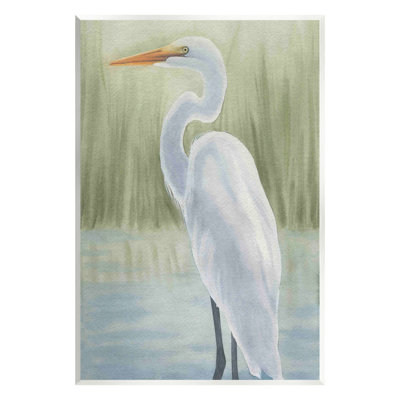 " Egret On Marsh Landscape " by Grace Popp Painting Print