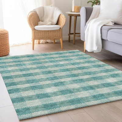 Premium Machine Washable Prisco Teal Rug