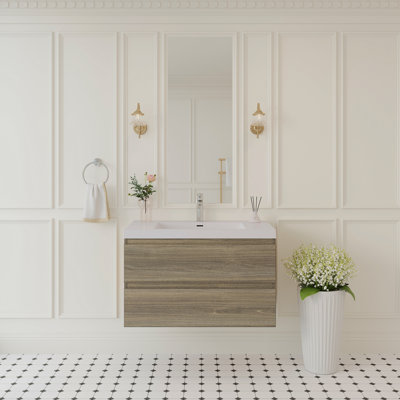 Meuble-lavabo flottant 36 po avec lavabo, meuble-lavabo mural moderne avec lavabo à surface solide et tiroirs à fermeture en douceur, gris cendré 24V11-36AG