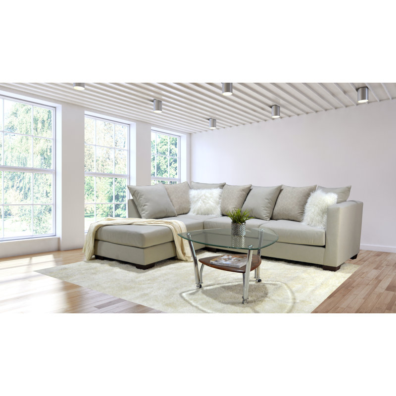 Marcellius Upholstered Corner Chaise Sectional, Gray/White  Polyester Blend