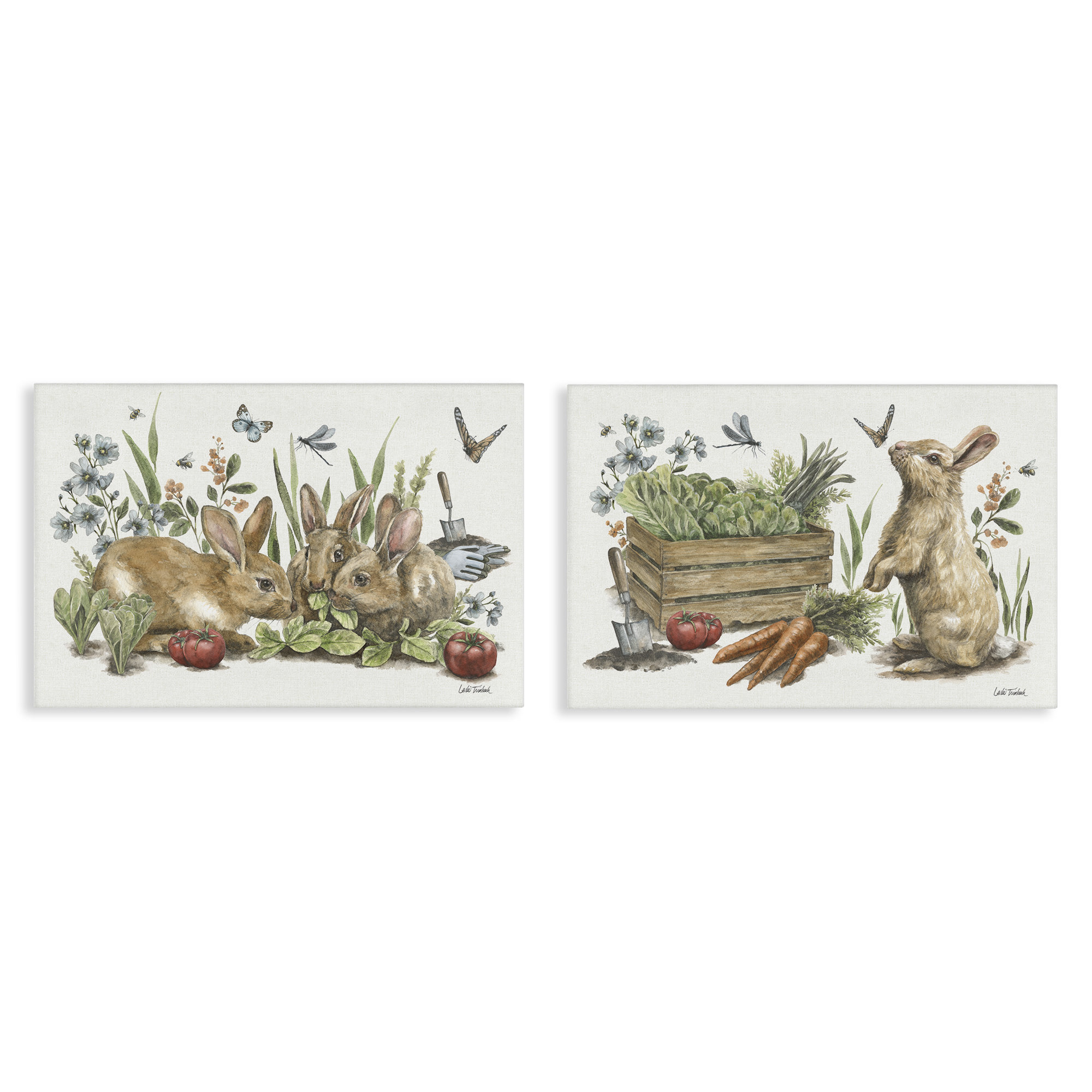 Rosalind Wheeler Rabbit Vegetable Garden Party 2 PC Canvas Wall Art Set ...
