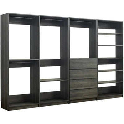  Gray Freestanding Walk in Wood Closet System with Modular Storage Design