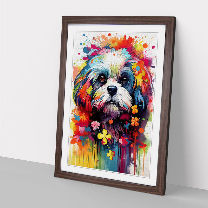 Shih Tzu Informel - Single Picture Frame Rectangle Print on Wood, Walnut , 64cm H x 46cm W x 2cm D