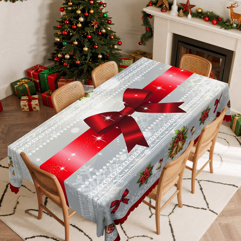 Luxury Christmas Floral Pattern Design Washable Polyester Tablecloth, 86.6" L x 70.8" W
