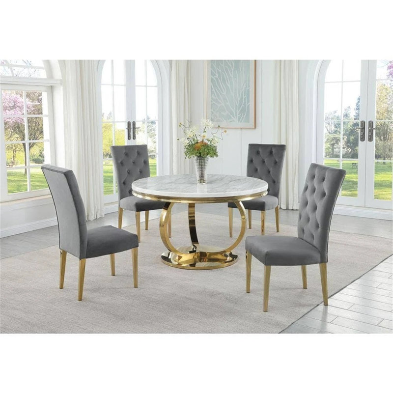 Ensemble de 2 chaises de salle à manger rembourrées Modern, Gris, Doré