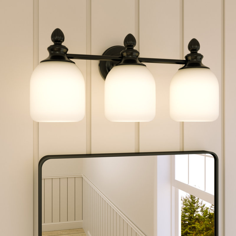 Dimmable Bathroom Vanity Light with Frosted Glass Shade, 3, Matte Black
