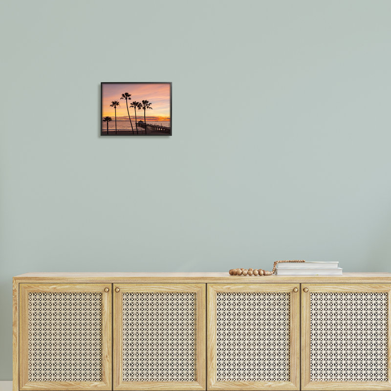 Palmier tropical au coucher du soleil, Giclée encadrée noir minuit, H 11 po x l 14 po x P 1,5 po