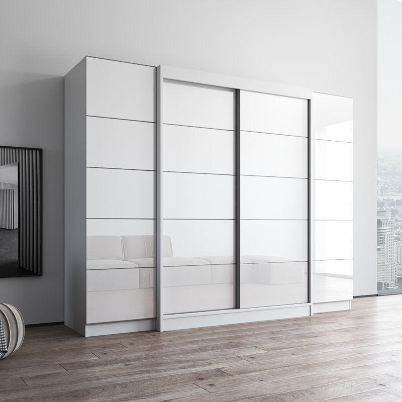Bucur 102.4" Armoire with Adjustable Shelves, Hanging Rod, Matte Finish, White, 79" H x 102" W x 26" D