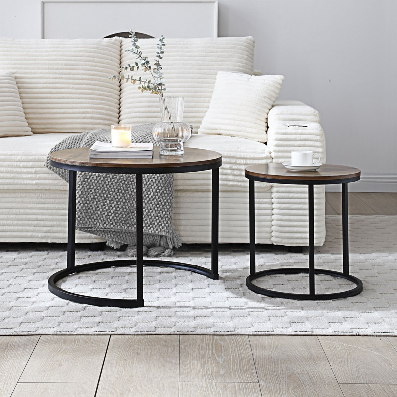 Ensemble de 2 tables basses gigognes, Noyer, noir
