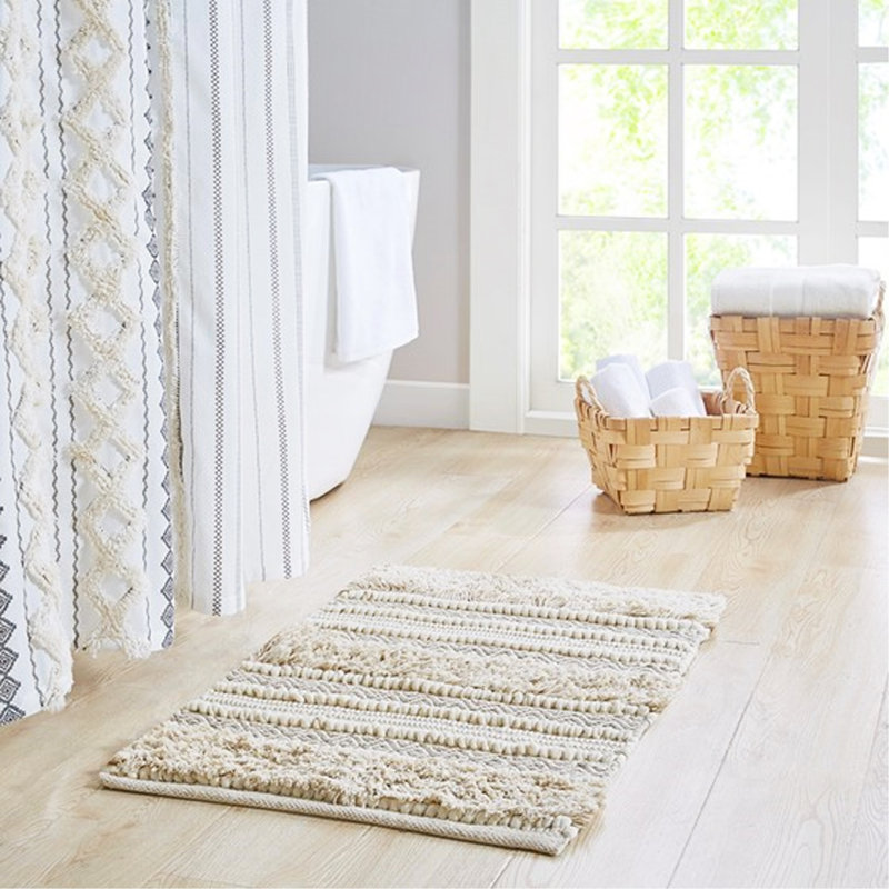 Tapis tissé à rayures tissées texturé naturel 22 po x 58 po