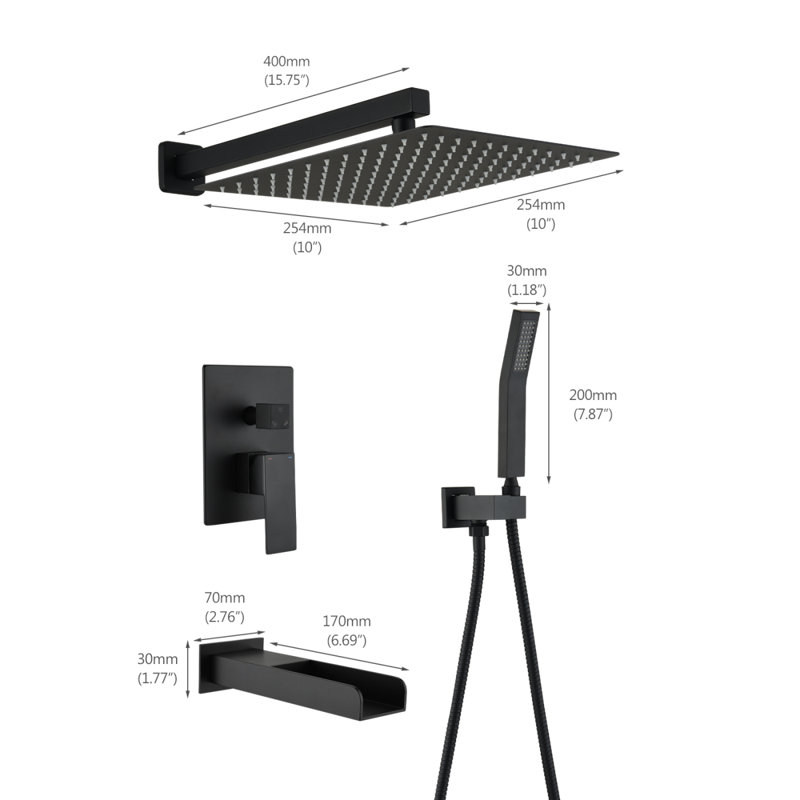 Robinet de douche mural mat noir 10 po