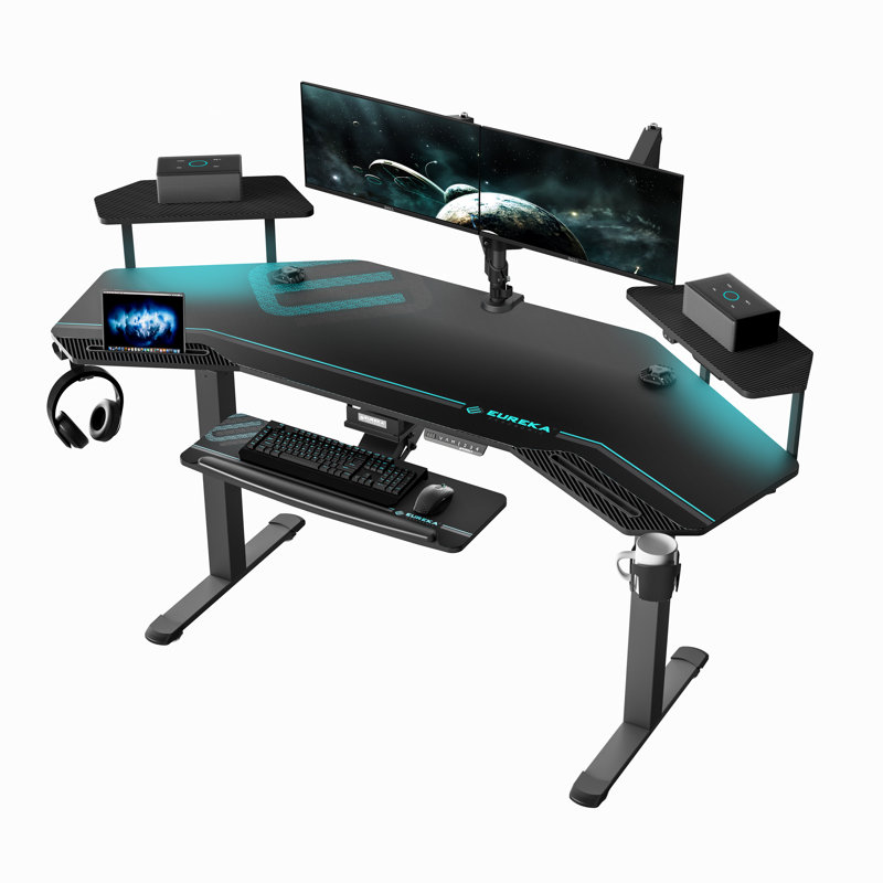 Adjustable Curved Metal Base Standing Desk, Black