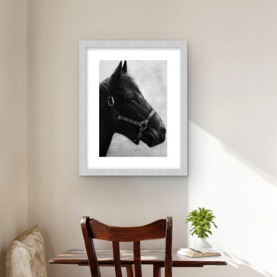 Gallopin the Horse - Black Animals Framed Matted Print Decor