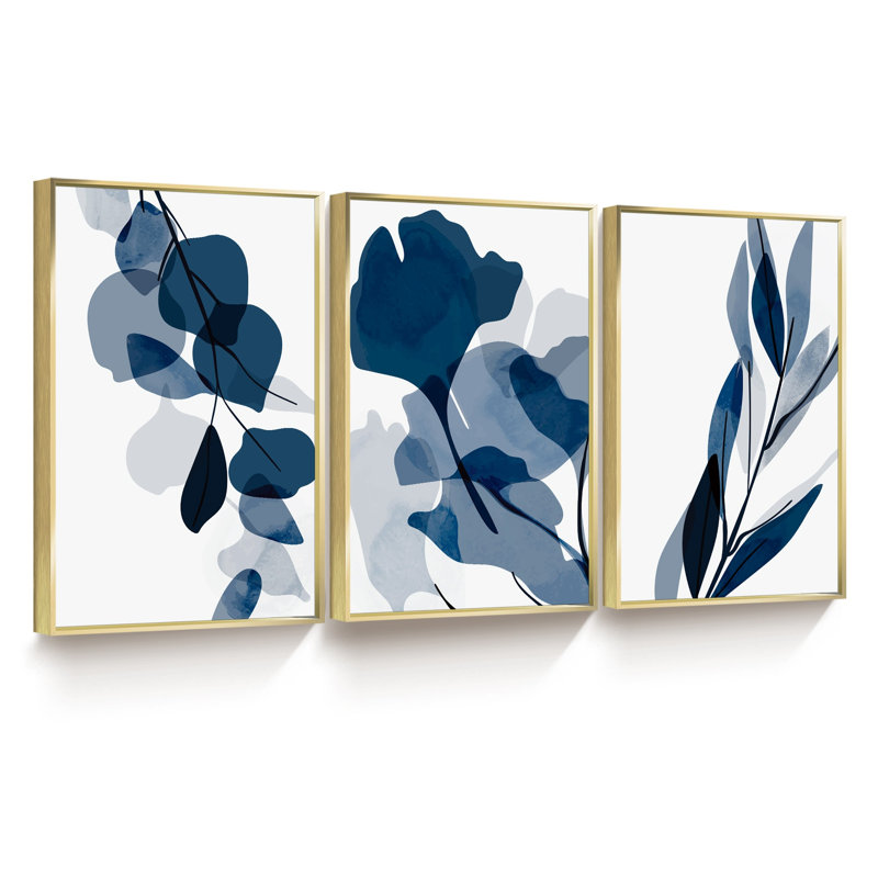 Style bohémien - ensemble de 3 impressions encadrées sur toile, H 16 po x l 36 po x P 1,5 po, Or