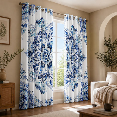 2Pcs Mandala rideaux bloquant le soleil à motif floral, anneau de style bohémien, motif d'art décoratif pour le traitement de la fenêtre du salon pour la maison