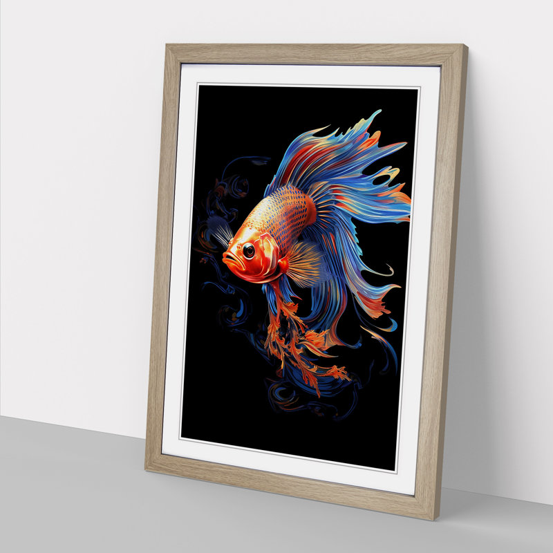 Fish Digital No.2 - Framed Print, 46cm H x 34cm W x 2cm D, Oak