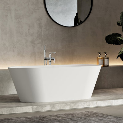 59“ X 30” Solid Surface Freestanding Soaking Flatbottom Bathtub In Matte White