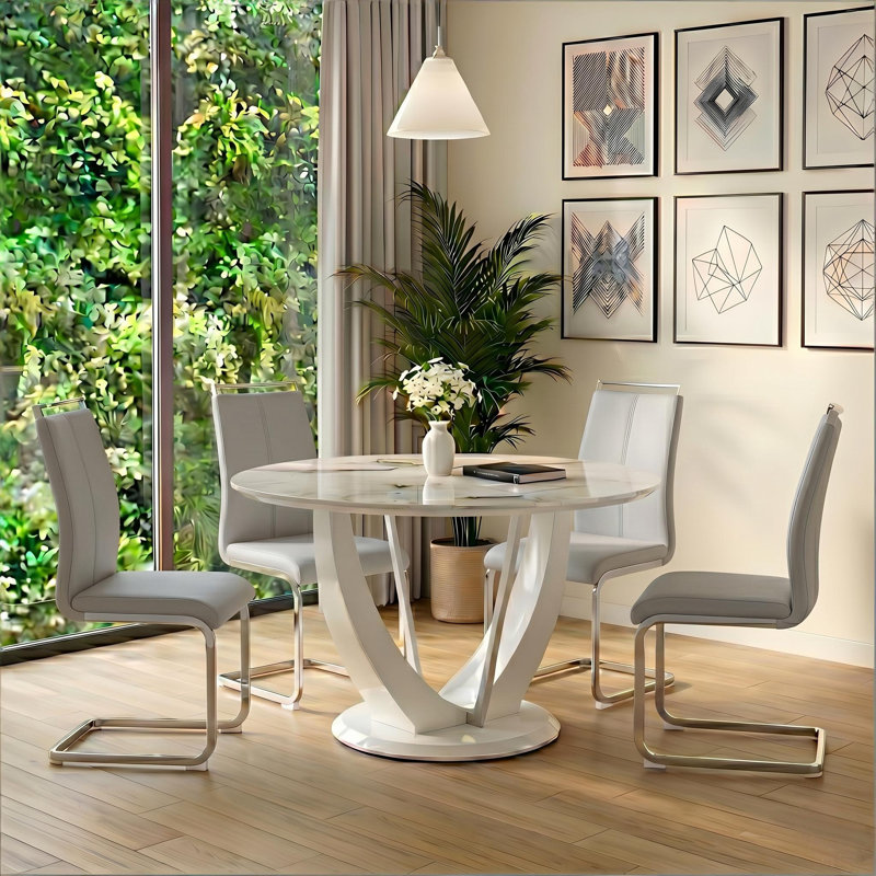Ensemble de table de salle à manger pour 4 personnes, table de cuisine moderne et chaises, Gris clair