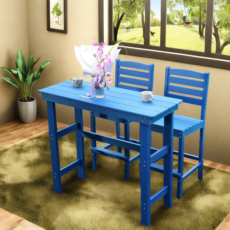 Ensembles de table de salle à manger en PEHD durable pour espaces extérieurs modernes, bleu lac
