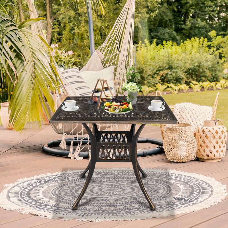 Wyeth Square Metal Outdoor Dining Table With Umbrella Hole , 35.4'' in. W 35.4'' in. D