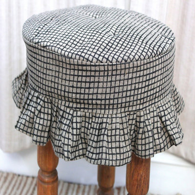 Black Gingham Linen Barstool Slipcover