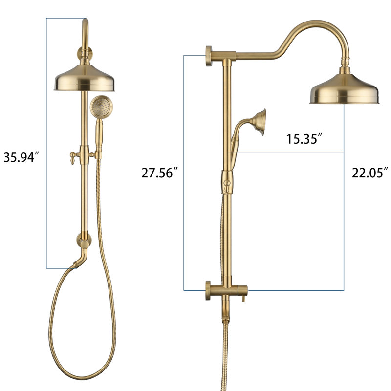Douche en or brossé - pluie de 8 po et tête de système portable avec installation facile, Or brossé