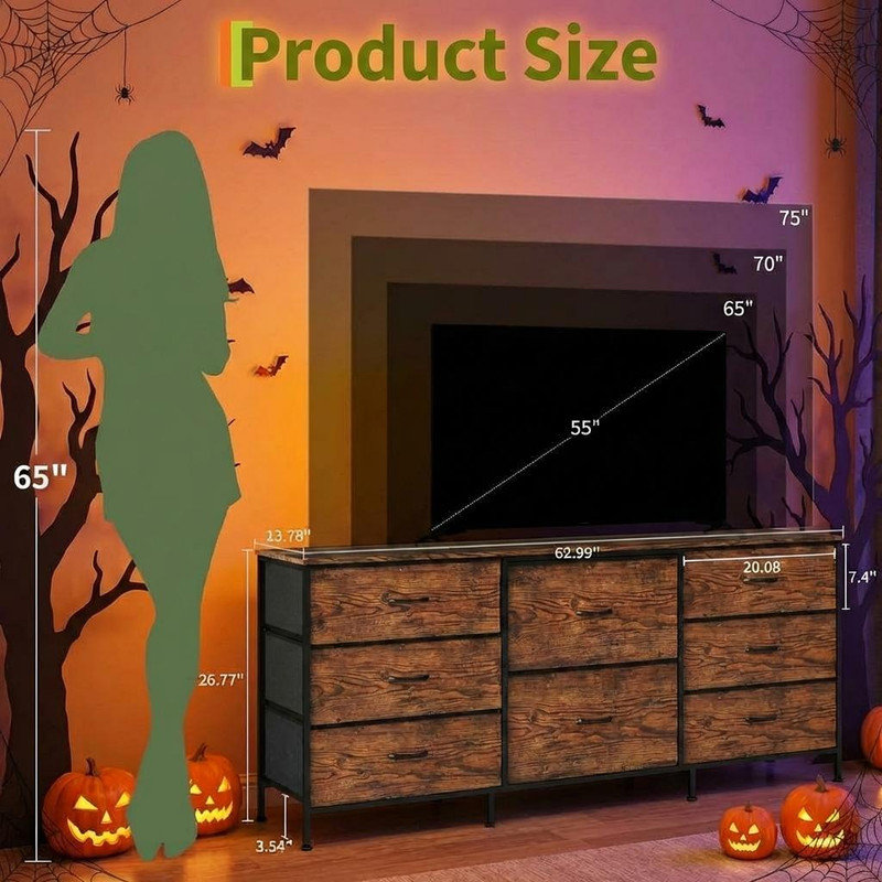 160 cm W Chest of 8 Drawers, Brown