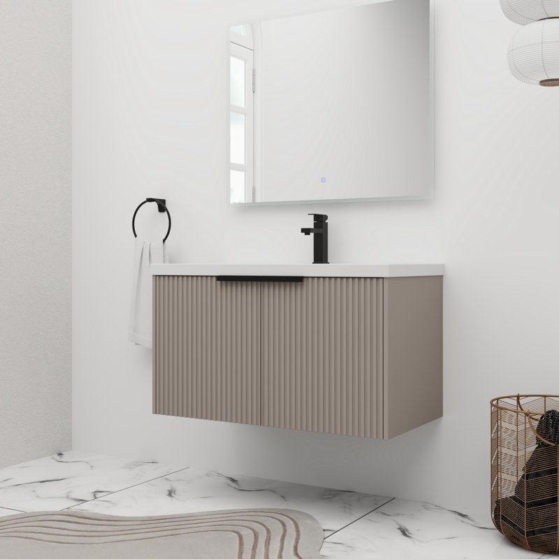 36'' Single Bathroom Vanity with Resin Top, Khaki