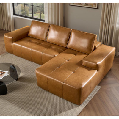 Canapé désossé désossé pour le salon, canapé modulaire en similicuir brun avec méridienne, canapé modulaire en forme de L à assise profonde, canapés sans assemblage requis (à droite, similicuir, brun)