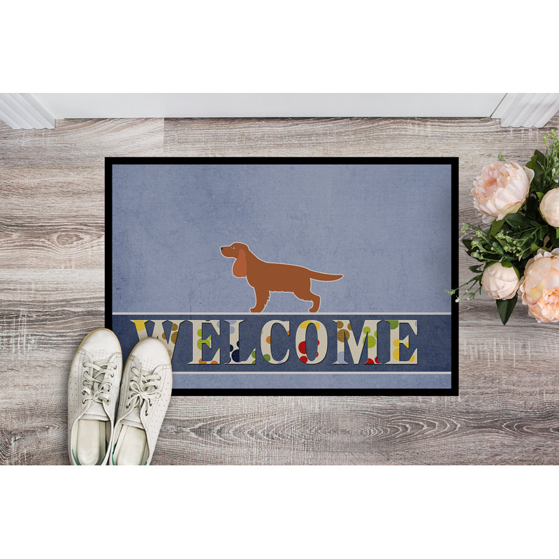 Tapis de porte pour l’extérieur anti-dérapant english robinet épagneul welcome, H 27 po x l 18 po