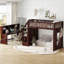 Lit mezzanine simple avec bureau mobile et tablette de rangement, avec escalier de rangement, espresso-1743144539
