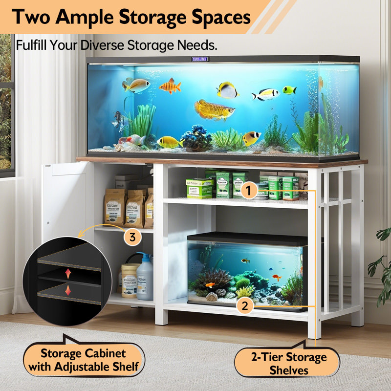 Support d'aquarium rectangulaire robuste 55 à 75 gallons avec prises de courant, Blanc