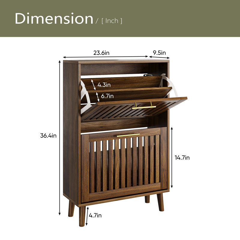 23.6-Inch Shoe Cabinet, Medieval Modern Independent Shoe Cabinet, Fence Shoe Cabinet With 2 Flip Drawers