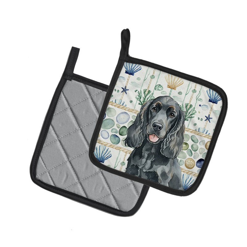 Paire de poignées en verre noir Cocker Spaniel