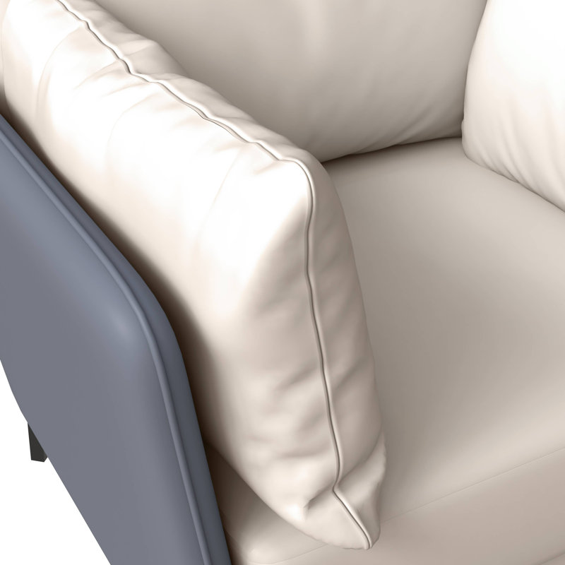 Devkran Upholstered Leather Accent Chair Single-Seater Sofa with Steel Legs, Beige/Gray Faux Leather
