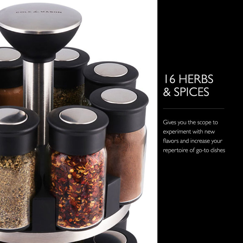 Silver Stainless Steel Revolving Countertop Spice Rack with 16 Jars
