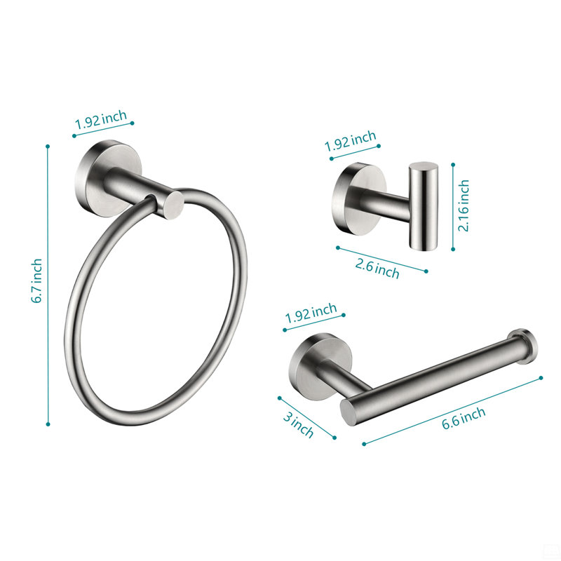 Ensemble de quincaillerie de salle de bain 3 pièces, Nickel brossé