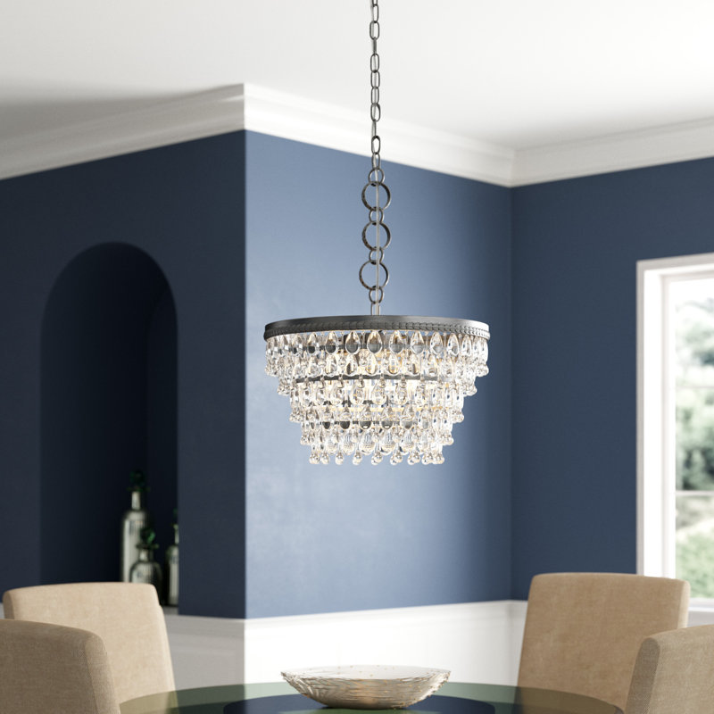 Lustre unique à 5 lumières avec accents en cristal Beno, Argent antique