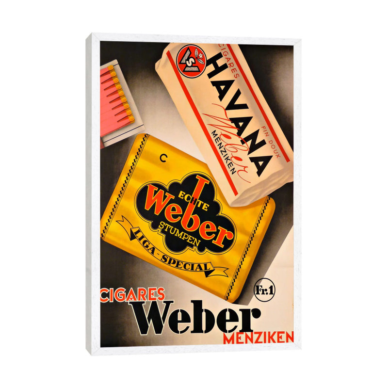 Cigares Weber - Print on Canvas, White Framed, 101.6 cm H x 66.04 cm W
