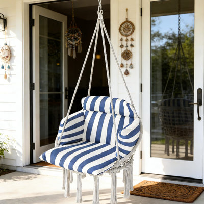 Balancelle d'extérieur douce et souple avec grand coussin de rembourrage, structure en acier sécuritaire, pince et chaîne à ressort facile, convient à l'intérieur ou à l'extérieur, couleur blanche avec tissu respirant, balançoire, - à