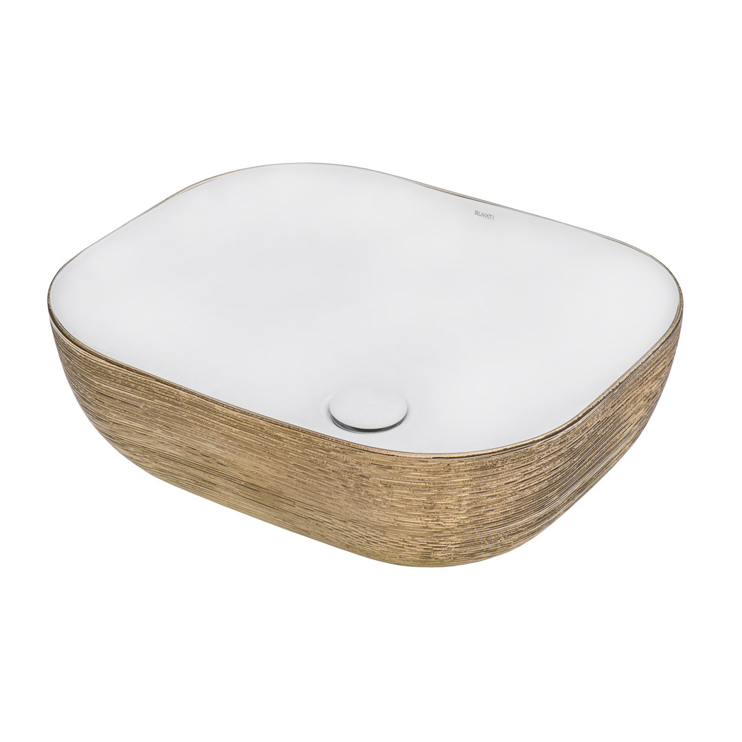 Ruvati 20 x 16 inch Bathroom Vessel Sink Gold Decorative Art Above Vanity Counter White Ceramic Ruvati