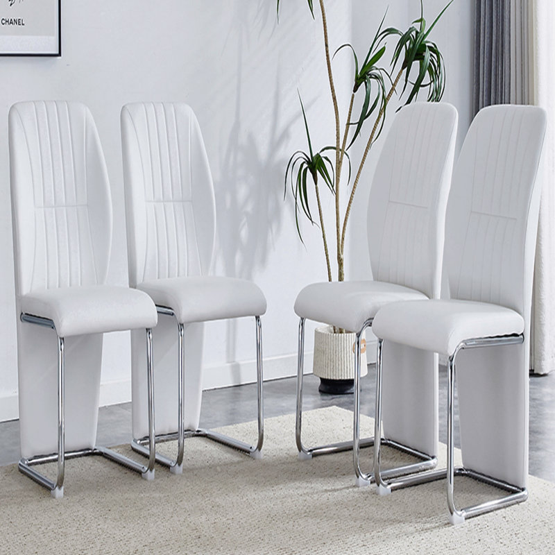 Ensemble de chaises de salle à manger 4 pièces, ensemble de chaises de salle à manger blanches, sièges à dossier haut en polyuréthane et pieds robustes