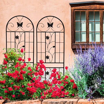 71 treillis de jardin en métal 71 po x 19,7 po, 2, rouille - pour vignes au jasmin, noir, facile à installer et support fiable