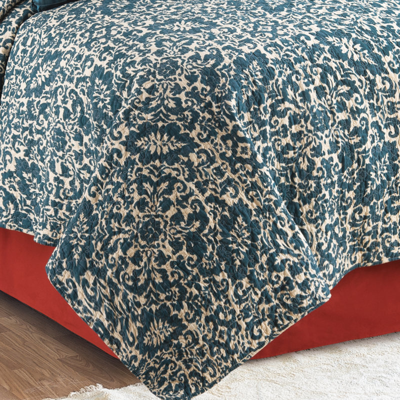 Madison Adriatic Cotton Reversible Quilt Set, Full/Queen Quilt + 2 Shams, Blue